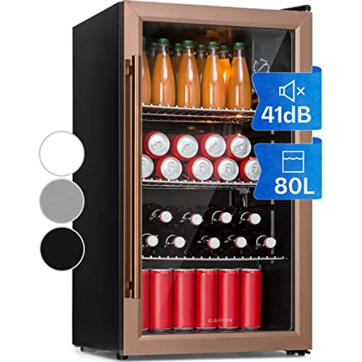 Klarstein XXL Mini Kühlschrank mit Glastür & LED, 80L, Leise & Wetterfest, Indoor/Outdoor, Schwarz
