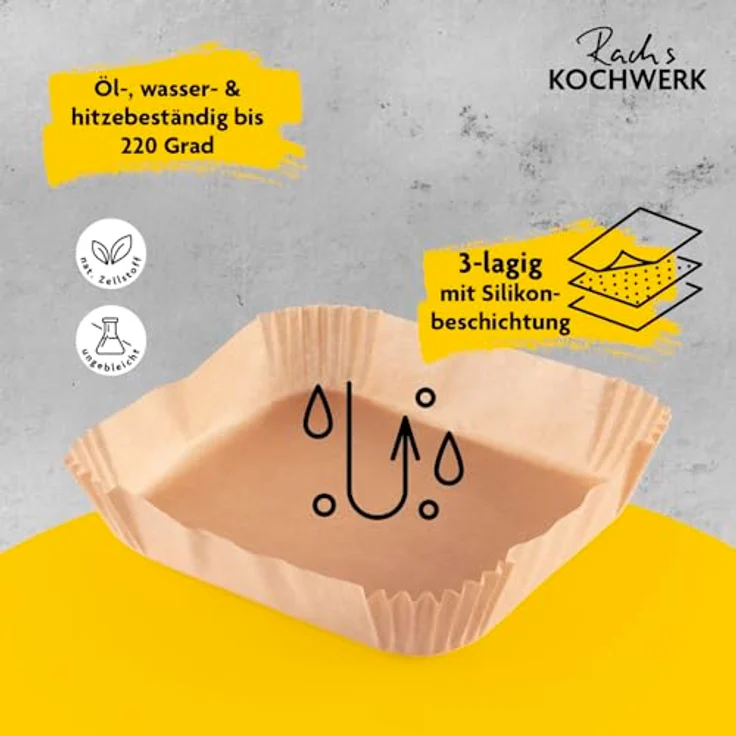 KOCHWERK Backpapier-Schalen für Heißluft-Fritteusen | 4,5 cm hoher Rand, antihaftbeschichtet, hitzebeständig bis 220°C, 100er-Set – Bild 5