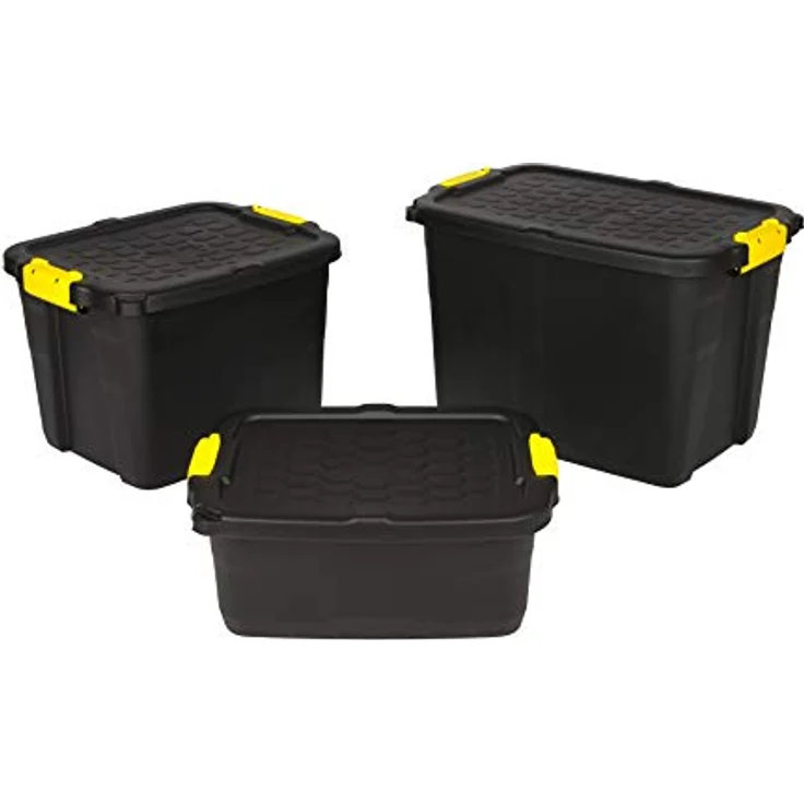 Kreher abschließbare Aufbewahrungsboxen mit Deckel, TOUGH-Serie, bruchsichere Transportboxen aus Kunstststoff, Schwarz, verschiedene Größen (42 Liter) – Bild 3