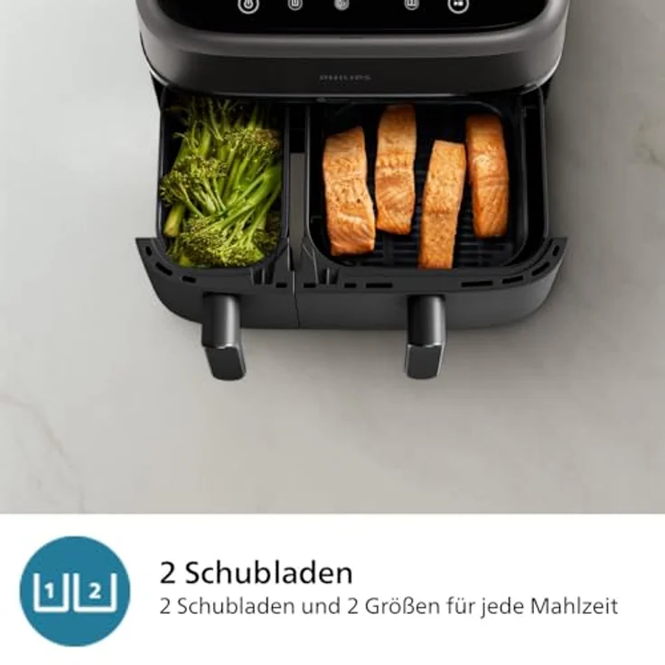 Philips Dual Basket Airfryer 3000-Serie, 9L, 2 Schubladen, Rapid Air Technologie, HomeID-App, 90% Weniger Fett, Energiesparend – Bild 3