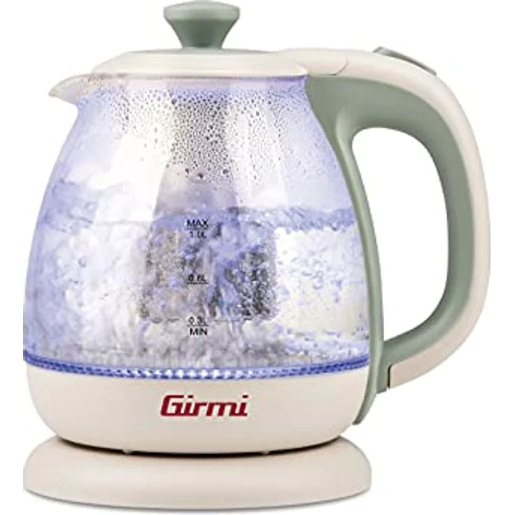 Girmi Wasserkocher + Teekanne BL41 aus Glas, 1100 W, schnurlos, 1 Liter, Wassergrün, BL4105, Teal – Bild 1