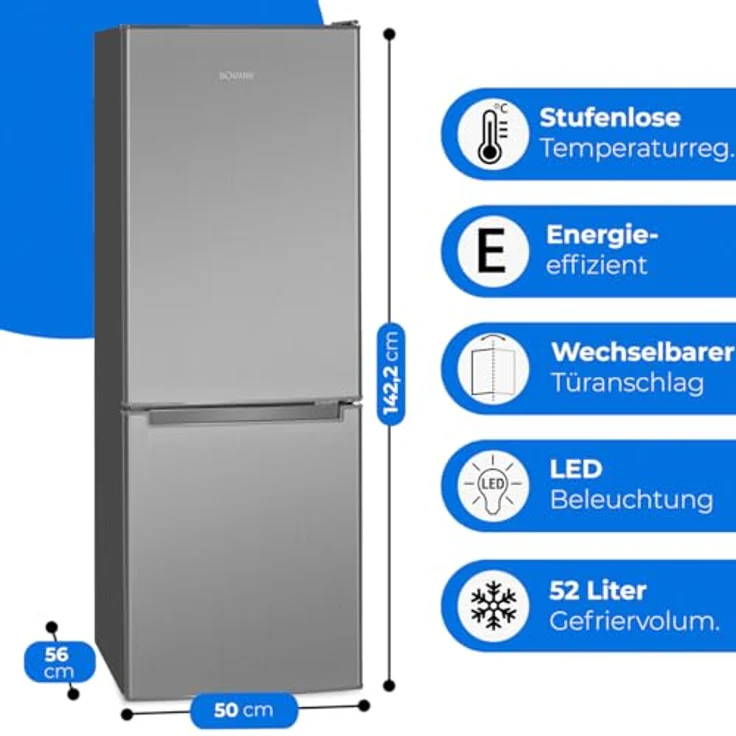 Bomann KG 7331 Kühl-Gefrierkombination, freistehend, Edelstahloptik, Abtauteilautomatik, Breite 50 cm – Bild 3