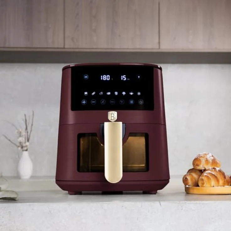 Berlinger Haus Air Fryer Leonardo Collection, Digitale Heißluftfritteuse 5L mit 8 Automatischen Kochfunktionen, Touchdisplay, 1400 W, Matt Bordeaux, Gesundes Kochen ohne Öl und Fett – Bild 4