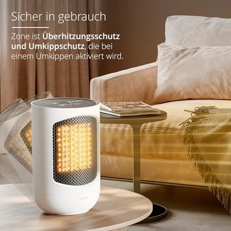 Duux Zone Energiesparender Heizlüfter Leise - Elektrische Heizung mit 1500 Watt, 3 Leistungsstufen, thermostat und 60 Grad horizontaler Schwingung - Weiß – Bild 5