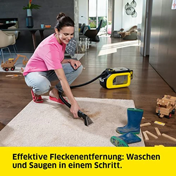 Kärcher SE 3-18 Compact Akku-Waschsauger (Integrierter Sprühschlauch, extra Wasch- und Fugendüse zur Polsterreinigung, 75 mm Arbeitsbreite, Durchspülfunktion, Autoreinigung, ohne Akku und Ladegerät) – Bild 2