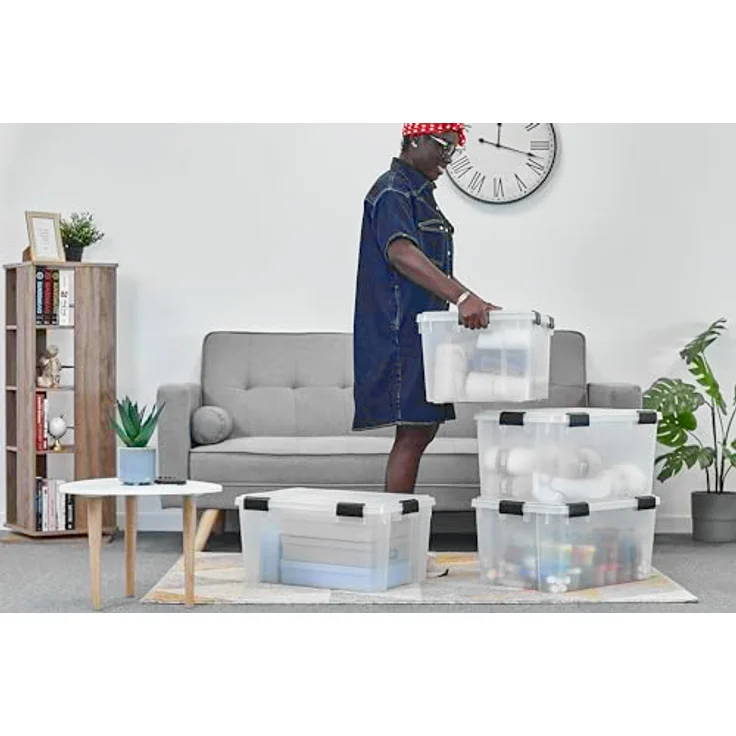 Iris Ohyama Luftdichte Kunststoff-Aufbewahrungsboxen mit Deckel, 50L, Transparent, Hermetischer Verschluss, Stapelbar, BPA-frei – Bild 3