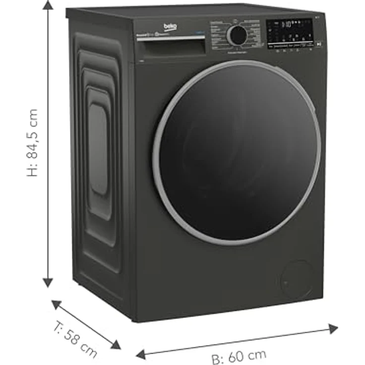 Beko B3WFT510415M Waschvollautomat, Waschmaschine, 10kg, 1400 U/min, SteamCure Dampffunktion, allergikergeeignet, AddXtra-Nachlegefunktion, Ironfast, AquaWave-Schontrommel, Bluetooth-Steuerung, Grau – Bild 2