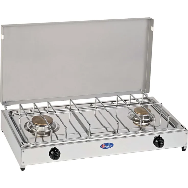 PARKER Gasherd Edelstahl, 2 Brenner mit verchromter Grillfläche und feuerfestem Deckel