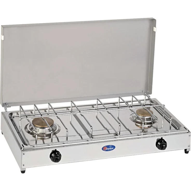 PARKER Gasherd Edelstahl, 2 Brenner mit verchromter Grillfläche und feuerfestem Deckel
