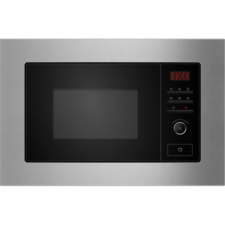 HTech HTM94311 Einbau-Mikrowelle mit Grillfunktion, 800 Watt, 20 l Garraum, Edelstahl/Schwarz