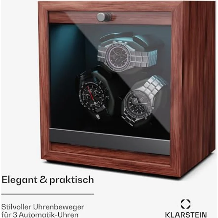 Klarstein Brienz 3 Uhrenbeweger, 4 Rotationsmodi, Holz-Optik, blaue Innenbeleuchtung, USB-betrieben – Bild 2