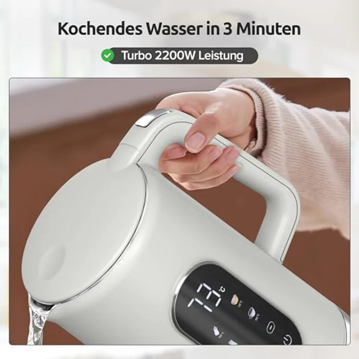 Olvy Wasserkocher Edelstahl mit präziser Temperatureinstellung, 1,7 Liter, Warmhaltefunktion und Kalkfilter – Bild 2