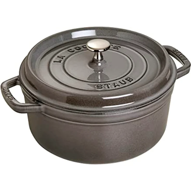 Staub 1102418 Cocotte-Bräter, rund mit Deckel 24 cm, 3,8 L, mit mattschwarzer lierung im Inneren des Topfes, graphitgrau – Bild 2