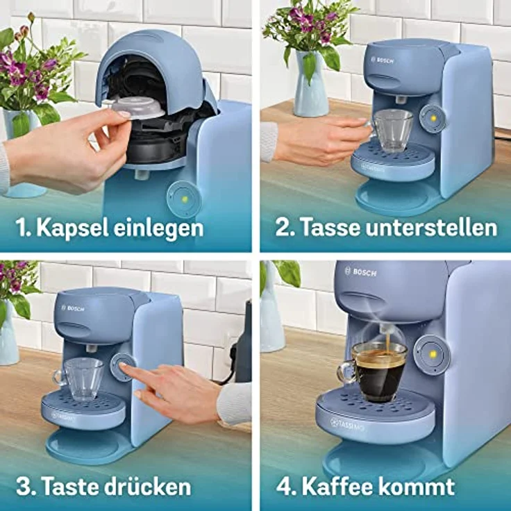 Tassimo Finesse Kapselmaschine TAS16B5 Kaffeemaschine by Bosch, 70 Getränke, intensiverer Kaffee auf Kopfdruck, Abschaltautomatik, perfekt dosiert, platzsparend, 1400 W, 0.7 liters , blau – Bild 4