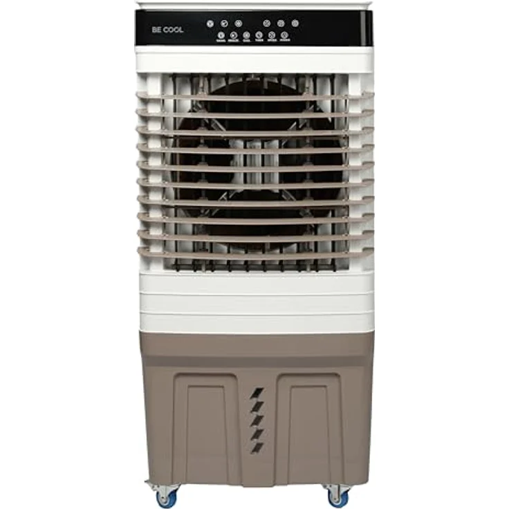 be cool Ventilatorkombigerät Mobiler Luftkühler 60 Liter, Wasserkühlung, 60L Wassertank, leistungsstark mit 150 Watt, für Räume bis zu 60m², mit 120° Schwenkfunktion, Touch-Bedienfeld und Fernbedienung, in Schwarz – Bild 1