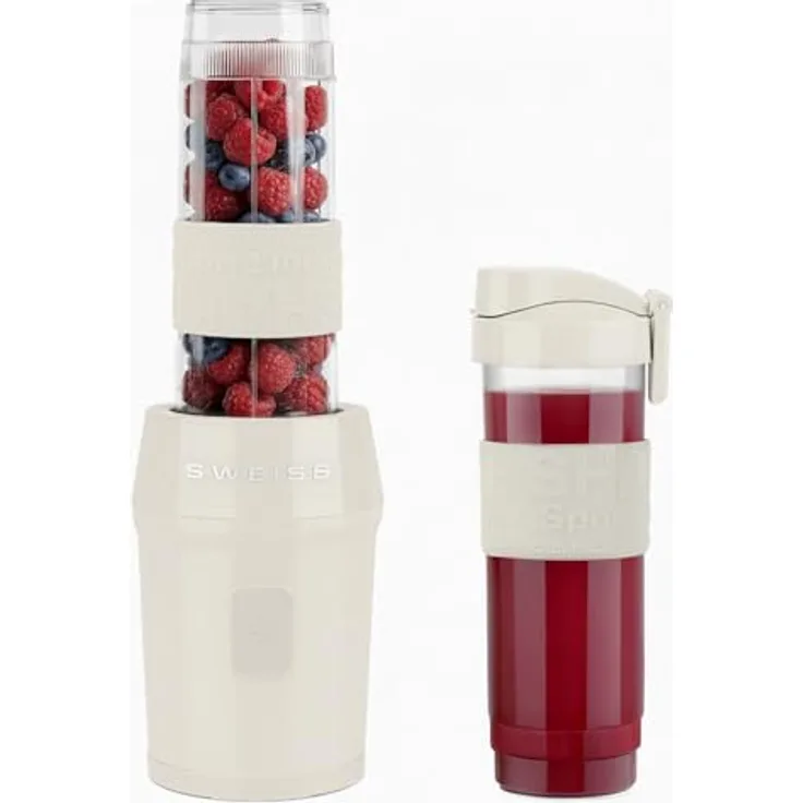 SWEISS MOOV8 Mini-Mixer, Tragbarer Smoothie-Mixer mit 300 W, 2 Trinkflaschen à 570 ml, 4 Edelstahlklingen, spülmaschinengeeignet, Beige