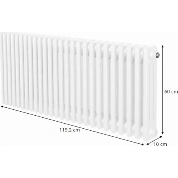 Monster Shop Traditioneller 3-Spalten-Heizkörper 600 x 1192mm, Horizontaler Wandheizkörper aus glänzendem Weiß Kohlenstoffstahl mit 6255 BTU Wärmeleistung, inkl. Reinigungsbürste & Befestigungskit – Bild 5