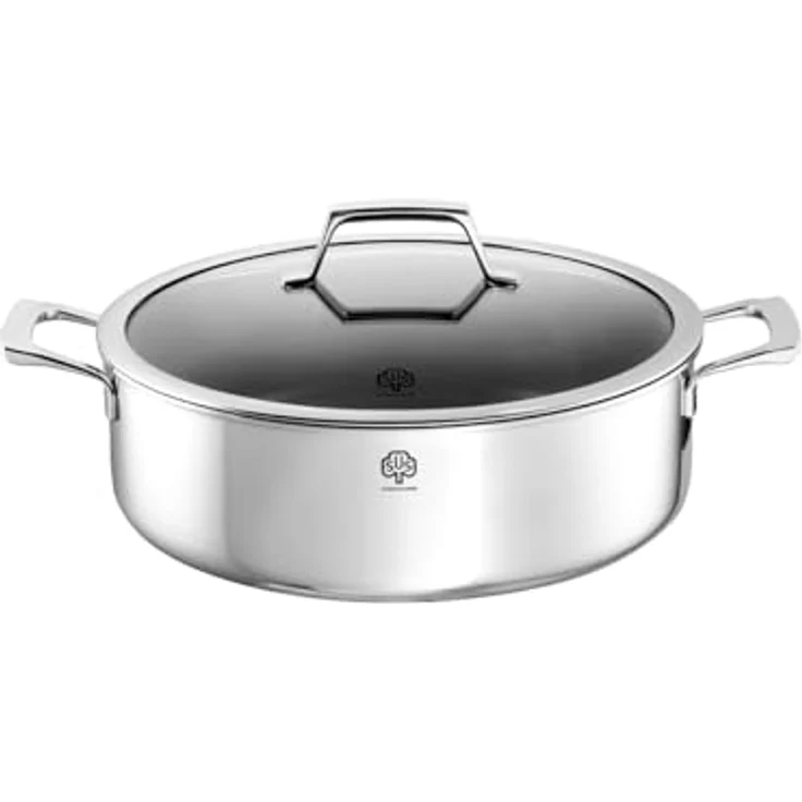 Schulte-Ufer Schmortopf Quasar 28 cm, Edelstahl mit UniverSUS-Oberflächenstruktur, ohne PFAS/PTFE und Energiekern für optimalen Bratgenuss – Bild 1