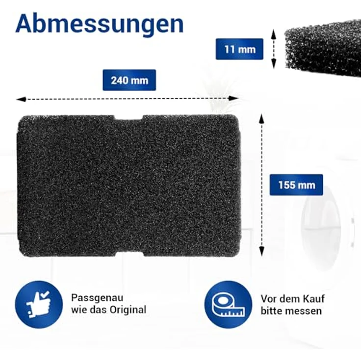 VIOKS 3x Schwammfilter Trockner Filter, Ersatz für Beko Blomberg ElektraBregenz Grundig, effektive Fusselfiltermatte 240x155x11mm für Wärmepumpentrockner – Bild 4