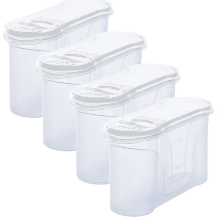 Novaliv Schüttdosen 4 STÜCK Vorratsdose zum Streuen 1,3 Liter - Maße (LxBxH): 22 x 13 x 8,5 cm - Dose mit Deckel 1l - Küchen Organizer Food Box Meal-Prep-Boxen