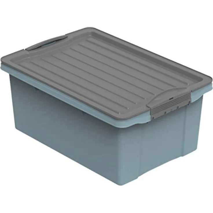 Rotho Compact Aufbewahrungsbox 13l, Kunststoffbox (PP recycelt) mit beidseitig verwendbarem Deckel, blau/anthrazit, BPA-frei, A4 Format (39,5 x 27,5 x 18 cm) – Bild 1