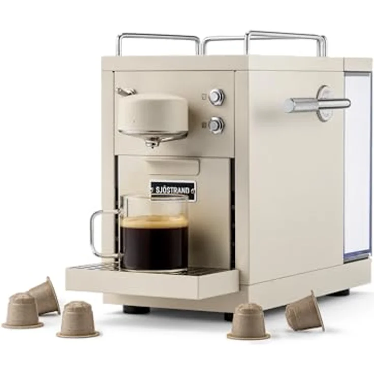 Sjöstrand The Original 2 Kapsel-Kaffeemaschine, 19-Bar-Drucksystem, Edelstahl, beige – Bild 1