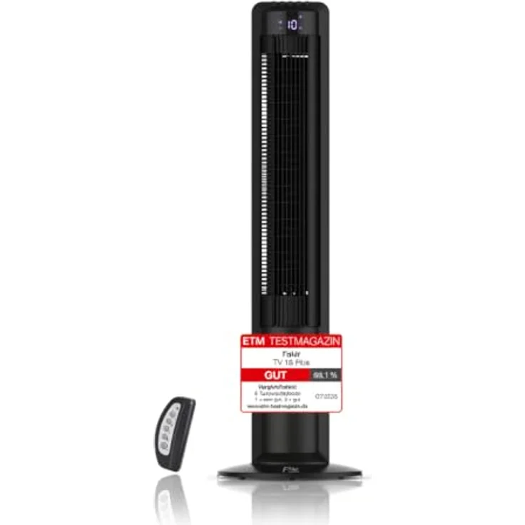 Fakir TV 18 PLUS Turmventilator mit 40W Motor, 60° Oszillation, Display, Fernbedienung & Tragegriff, leise – Bild 1