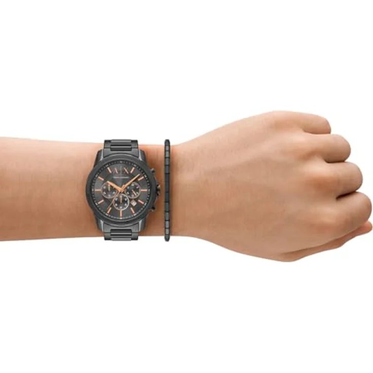Armani Exchange Silver Tone Watch, Quarz-Chronograph mit 44 mm Gehäuse, grauem Zifferblatt und Edelstahlarmband in Gunmetal – Bild 2
