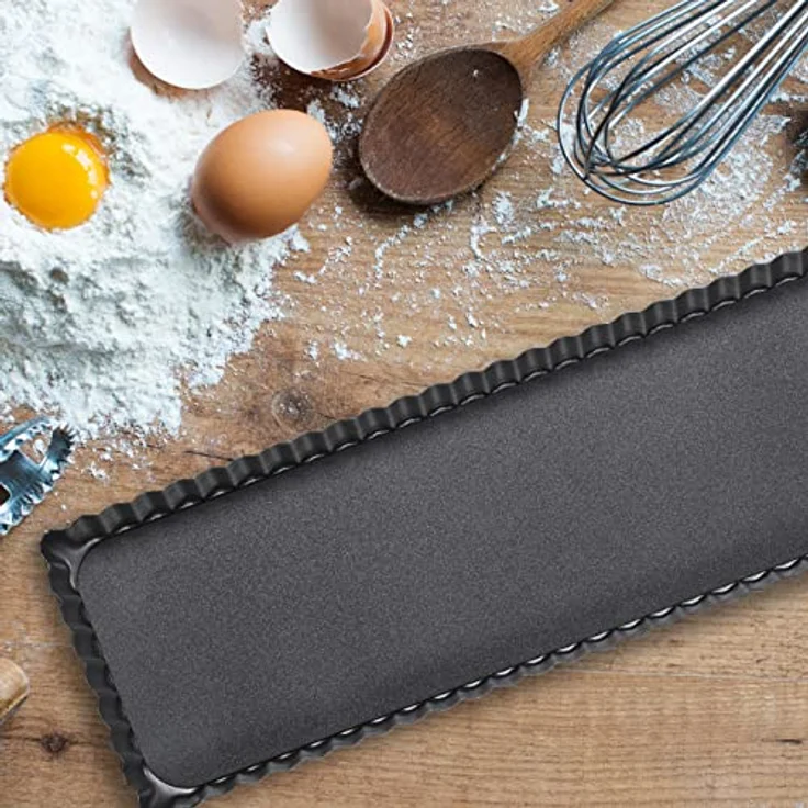Relaxdays Tarteform, 2er Set, mit Hebeboden, antihaftbeschichtet, 2 Größen, rechteckig & länglich, Quicheform, anthrazit – Bild 2
