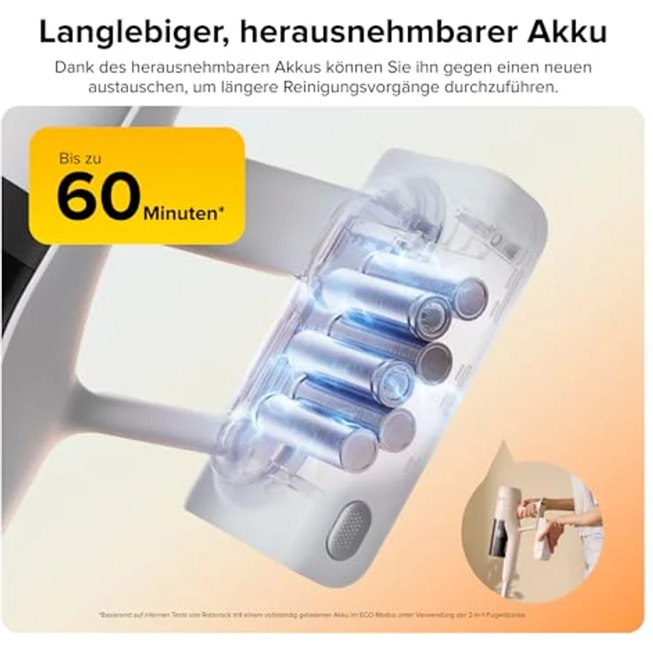 roborock H60 Akku Staubsauger, 27000 Pa Saugkraft, 60 Min Laufzeit, Kabelloser Handstaubsauger mit HEPA-Filter und LED Stauberkennung – Bild 3