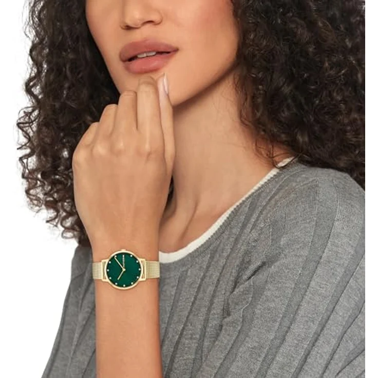 Tommy Hilfiger Analog Quarzuhr für Damen mit grünem Sonnenstrahl-Zifferblatt und Gelbgoldfarbenem Edelstahl-Mesh-Gliederarmband - 1782668 – Bild 5