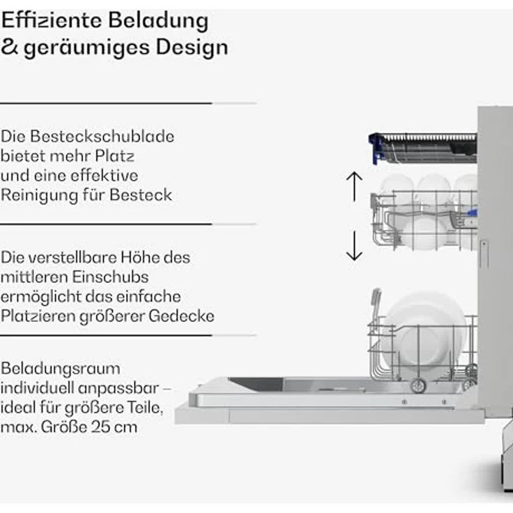 Klarstein Velaire, Vollintegrierte Spülmaschine 60cm mit 14 Plätzen, 6 Programmen, 42 dB, Energieeffizienz A, AquaStop – Bild 5