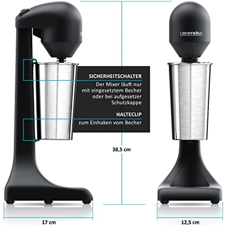 Arendo Drink Mixer, elektrischer Standmixer mit 500 ml Becher, 22.000 U/min, 2 Geschwindigkeitsstufen, inklusive Doppelrührstab für Fitness Drinks und Cocktails – Bild 2