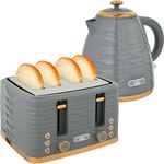 HOMCOM Toaster Wasserkocher- und Toaster-Sets Schnellkochkesse, 4 Schlitze, für 4 Scheiben, 3000 W, Auftau-, Aufwärm- und Krümelschublade, Otter-Thermostat, Grau