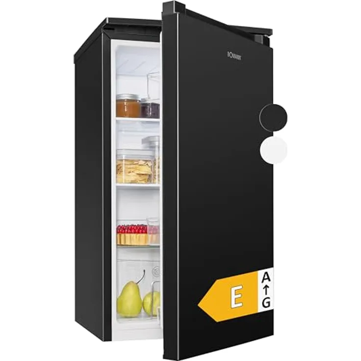 Bomann® VS 7255, Kühlschrank ohne Gefrierfach, 87 Liter Nutzinhalt, 3 Ablagen, leise, Türanschlag wechselbar, schwarz, 84 cm