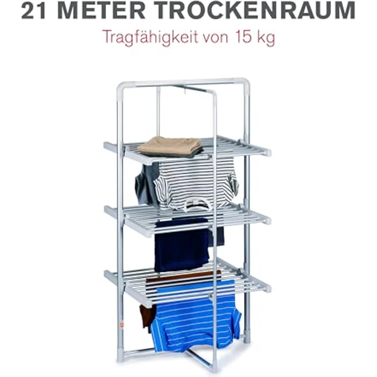 Dirt Devil DD6004, Elektrischer Turmwäscheständer mit 21 m Trockenlänge, 230W Heizfunktion, IP22 Schutz, Aluminium, bis zu 15 kg Tragkraft – Bild 4