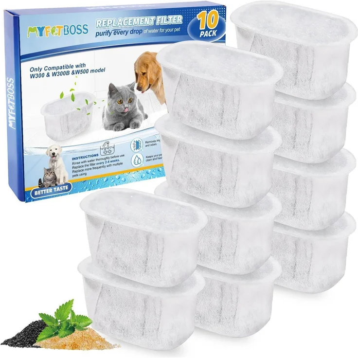Filter-Set für Katzentrinkbrunnen, 10 Stück mit mehrstufiger Filtration, kompatibel mit Wopet 2L W300 W500