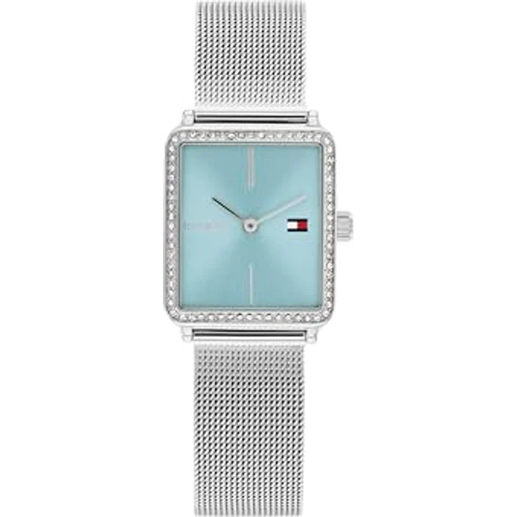 Tommy Hilfiger Zwei-Zeiger-Quarzwerk-Uhr für Damen, Edelstahl-Mesh-Gliederarmband, aqua-blaues Zifferblatt, 3 ATM wasserdicht, Modell 1782789 – Bild 1