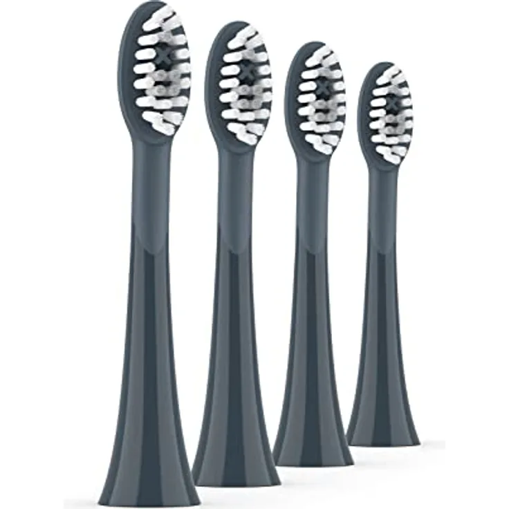 Ordo Ersatz-Sonic-Elektrische Zahnbürstenköpfe mit Sonic-Puls-Technologie zur Reinigung der Zähne, Entfernung von Plaque, Silikon-Polierbürsten und tiefenreinigenden Borsten für Erwachsene - Packung mit 4 Bürstenköpfen in Schwarz und Anthrazit. (Grau)