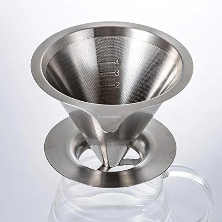 Hario V60 Porzellan Kaffeefilter, doppelter Mesh-Filter aus Edelstahl für perfekten Kaffeegenuss, Silber – Bild 2