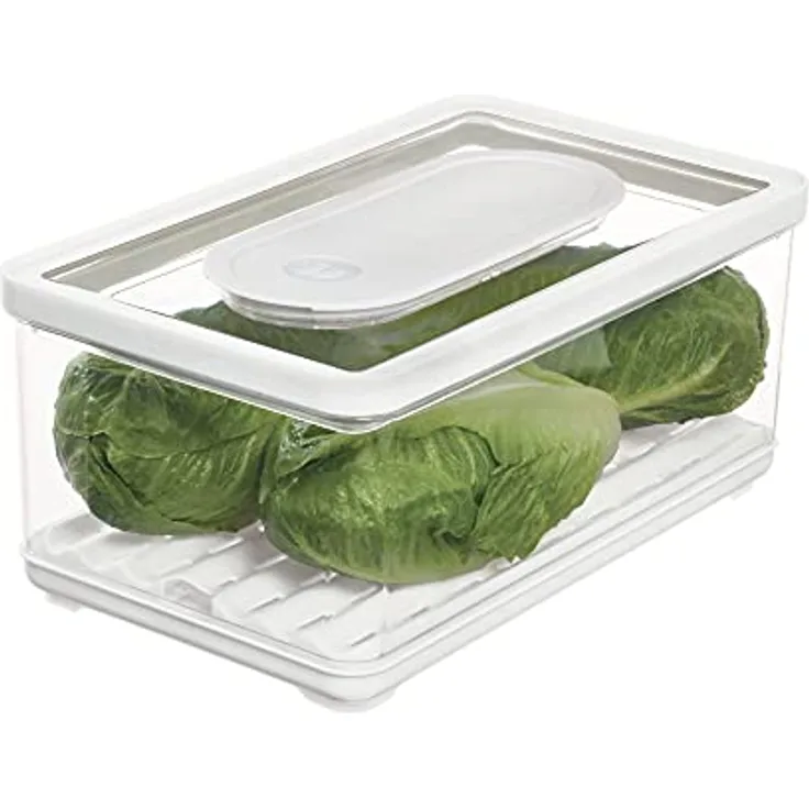 iDesign Vorratsbehälter mit Deckel, großer Kühlschrankorganizer für Obst & Gemüse mit Luftregulierung transparent/weiß/grün