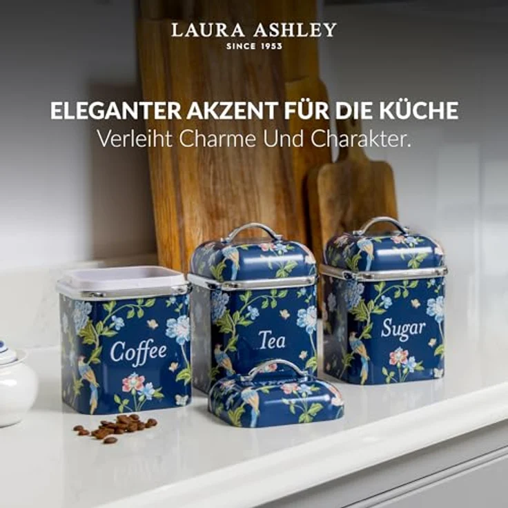 VQ Laura Ashley Vorratsdosen Elveden Navy, 3er-Set aus luftdichtem Weißblech für Tee, Kaffee und Zucker – Bild 2