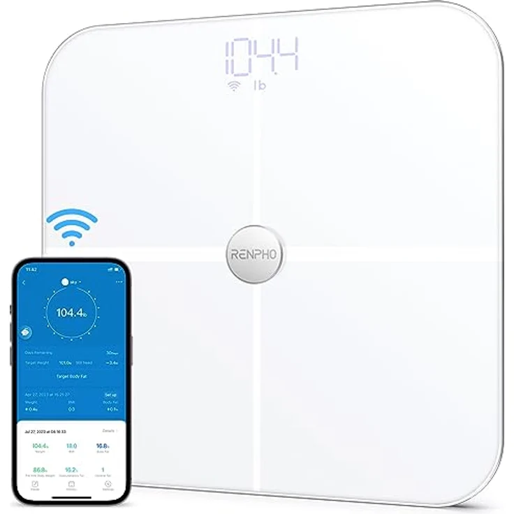 RENPHO WLAN-Smart-Waage mit Körperfettwaage, Bluetooth Personenwaage, Messung von Körperfett, Muskelmasse, BMI, Wasseranteil und 13 Körperwerte, App-Sync via Bluetooth oder WLAN – Bild 1
