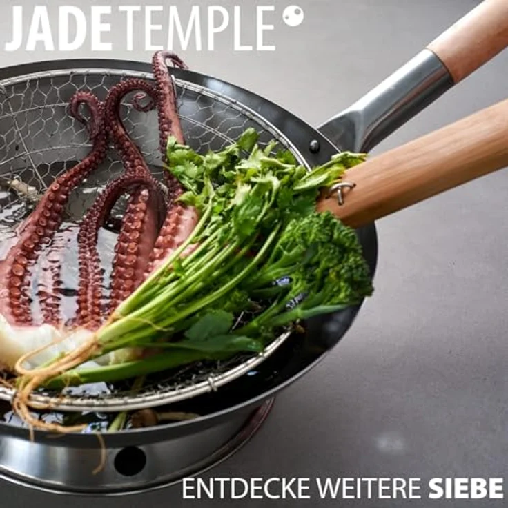 JADE TEMPLE 17282 Wok Sieb Metallsieb Abtropfsieb mit Holzgriff, Edelstahl,silber 10 x 1 x 30 cm – Bild 6