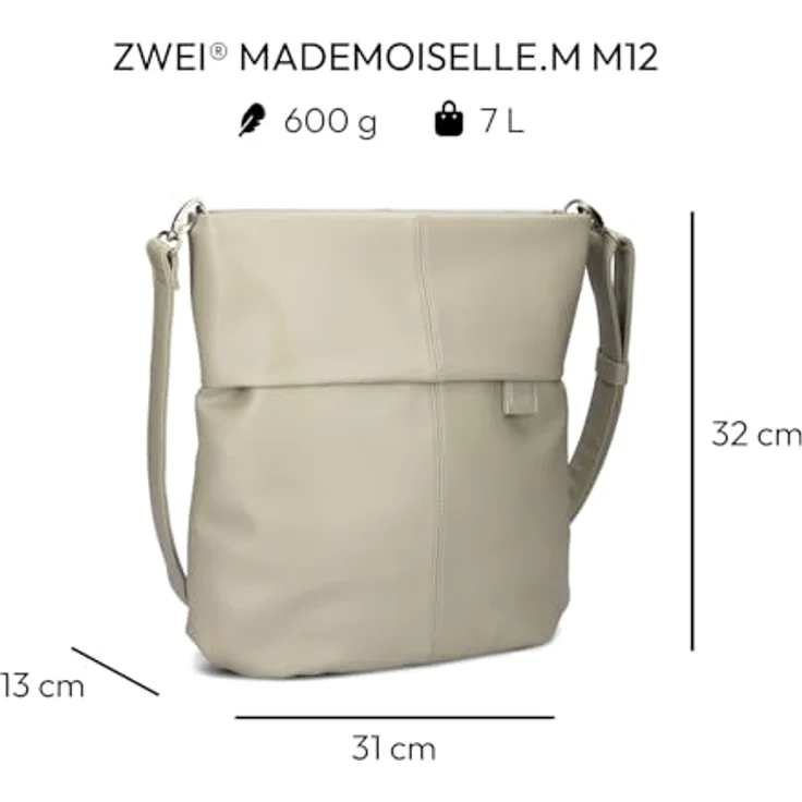 Zwei Mademoiselle M12, Handtasche in Grau, leicht und praktisch für den Alltag – Bild 2