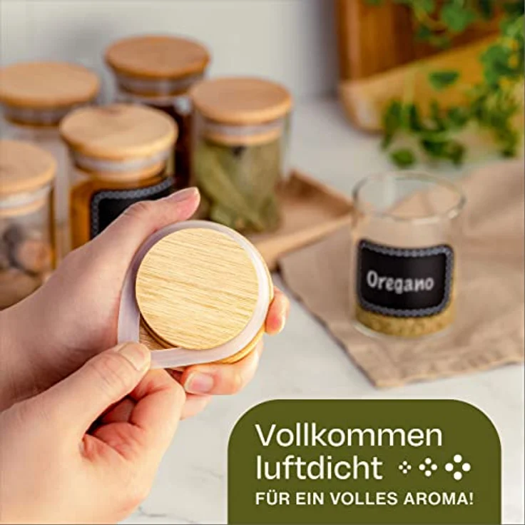 Niboline Gewürzbehälter 10er Set 120ml - Luftdicht - Spülmaschinenfest - Transparente Gewürzgläser für Gewürze und Kräuter – Bild 6