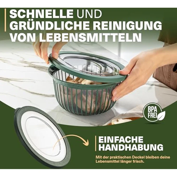 VIWARES 3 Schüssel-Set mit Deckel stapelbar (6-teilig) - 1, 2, 3 L, BPA-frei, spülmaschinenfest, grün, für Teig, Salate und Lebensmittelaufbewahrung – Bild 5