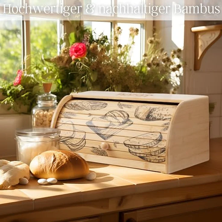 ecosa Brotbox aus nachhaltigem Bambus mit Rolldeckel - Umweltfreundlich, langlebig, mit herausnehmbarer Krümelschublade - ecosa - Brotkasten Vorratsdose für Brot (Braun) – Bild 2