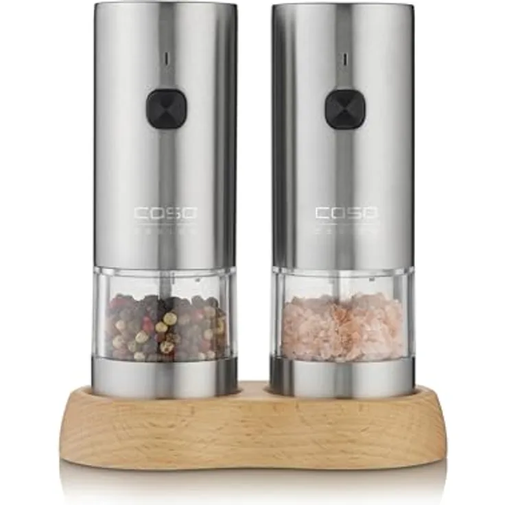 Caso SpiceDuo, Elektrische Salz- & Pfeffermühle aus Edelstahl mit USB-C, langlebig und einstellbarem Keramikmahlwerk