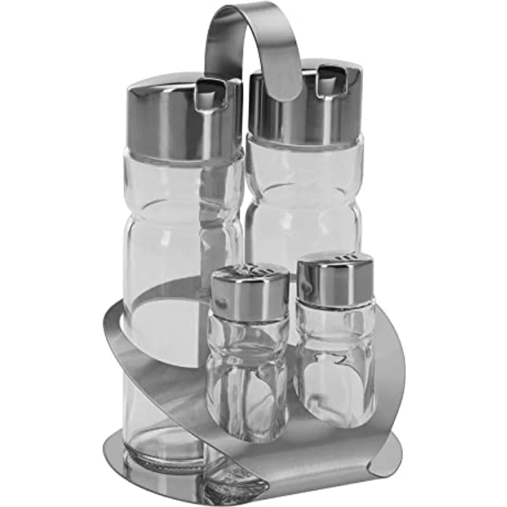 Westmark 4er-Menage für Salz, Pfeffer, Öl und Essig, Mit passendem Ständer, 5-tlg., 2 Streuer und 2 Flaschen, Fassungsvermögen: 40-160 ml, Edelstahl-Glas, Wien, Silber-Transparent, 65052260 – Bild 6